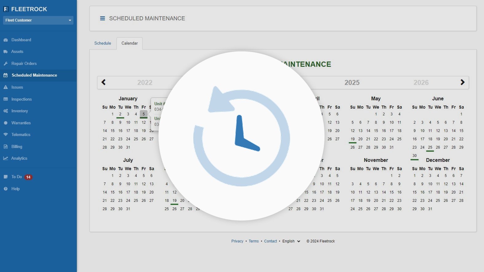 Vehicle Scheduled Maintenance Software Screenshot